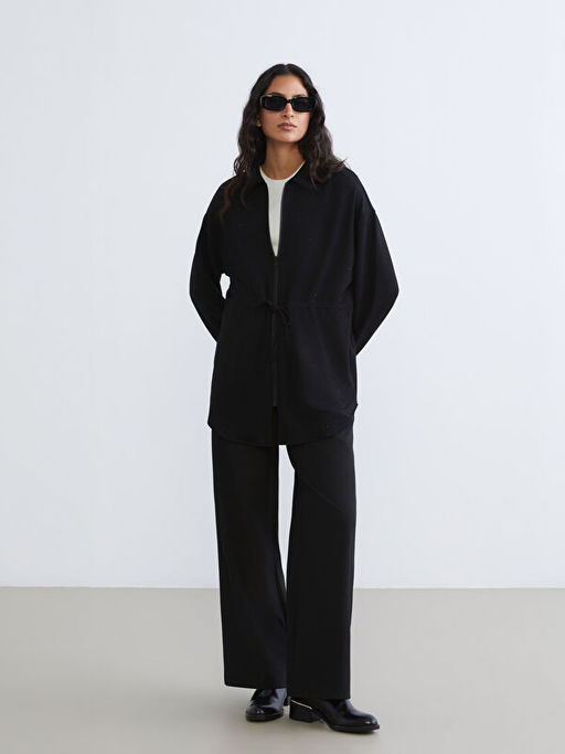 G?mlek Yaka Oversize Kad?n Fermuarl? Sweatshirt