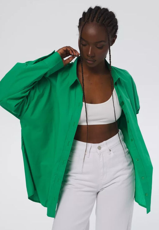 K13007 Рубашка хлопок OVER SIZE ЗЕЛЕНЫЙ