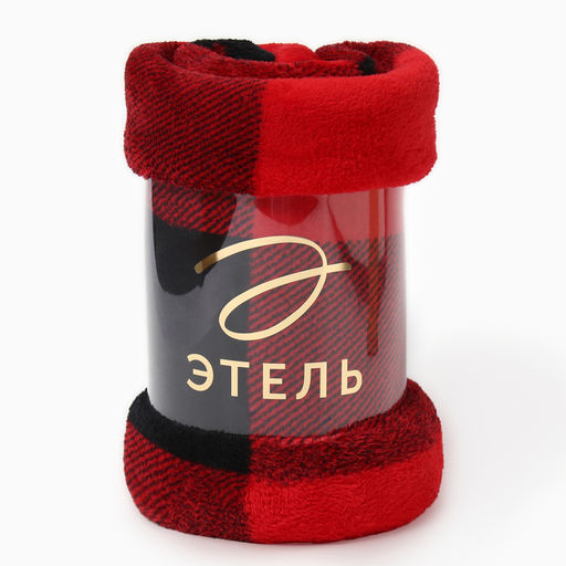 Плед «Этель. Клетка чёрно-красный», 200×220 см, корал-флис 220 г/м²