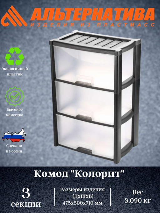 Комод "Колорит" 3-х секцион. (черный) М7924