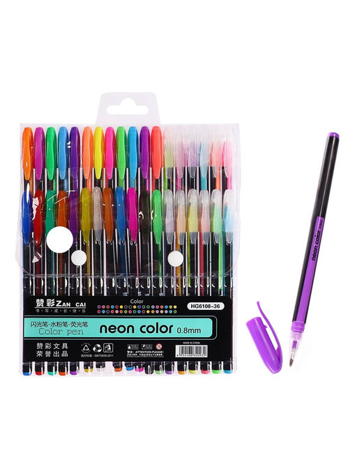 Набор гелевых ручек, 36 цвета, корпус с рисунком, в блистере на кнопке - Simaland фото 3