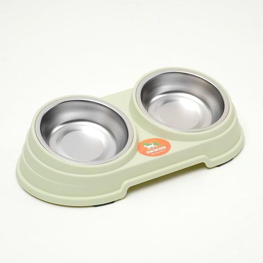 Миска металлическая двойная наклонная на пластиковом основании, 28.5157 см, зелёная