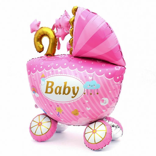 Воздушный шар фольгированный 41" «Коляска для девочки 3D», под воздух