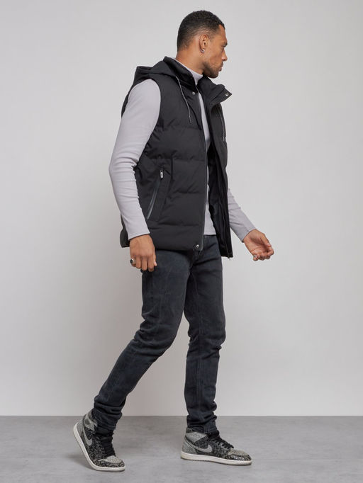 Жилетка мужская утепленная с капюшоном великан черного цвета 8618Ch - YUNDA фото 4