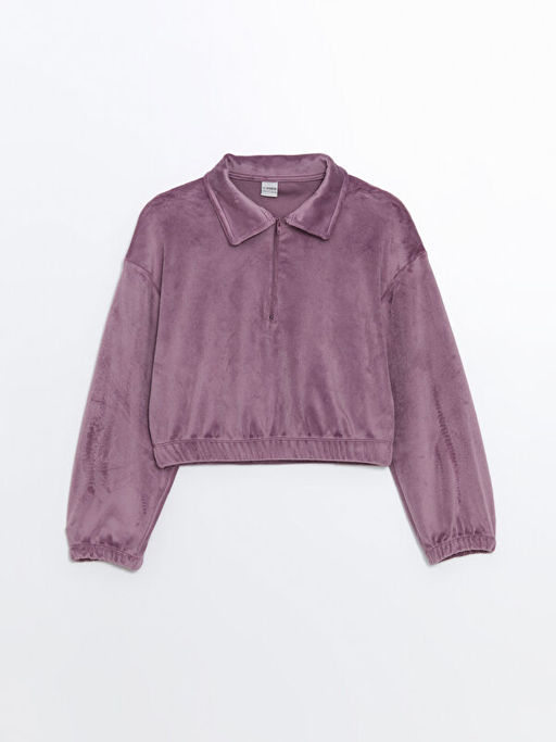 Polo Yaka Kadife K?z ?ocuk Sweatshirt ve Tayt - Waikiki фото 2