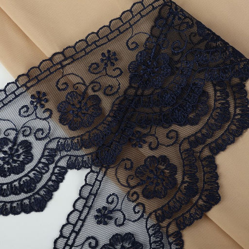 Кружево на сетке, 80 мм, 11±1 м, тёмно-синее