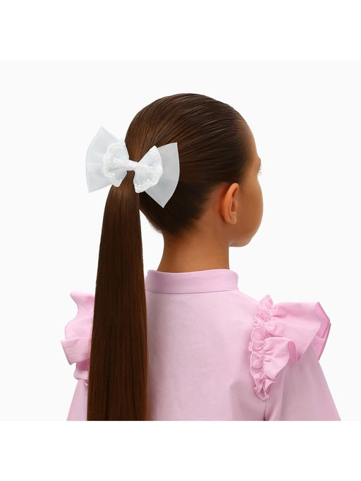 Цена за 6 шт. Бант для волос на резинке «Школьница», кружево, 9×6 см, белый