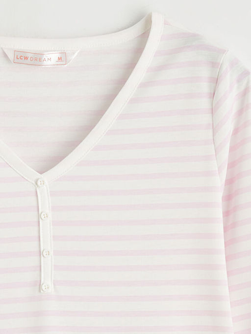 V Yaka ?izgili Kad?n Pijama ?st?