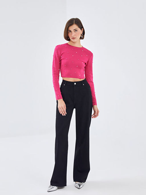 Bisiklet Yaka Crop Kad?n Triko Kazak