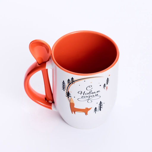 Кружка с ложкой керамическая «С Новым годои», 350 мл