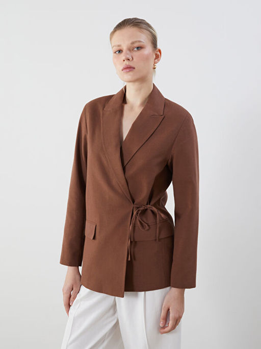 Keten Kar???ml? Kad?n Blazer Ceket