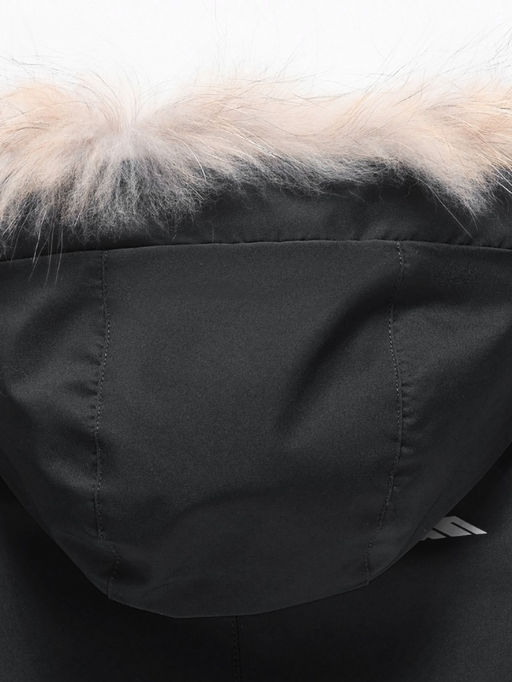 Парка зимняя подростковая для девочки с капюшоном и мехом черного цвета 9536Ch