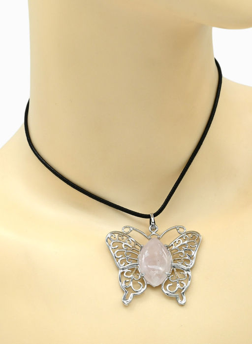 Подвеска Бабочка 45*40мм с розовым кварцем в металле