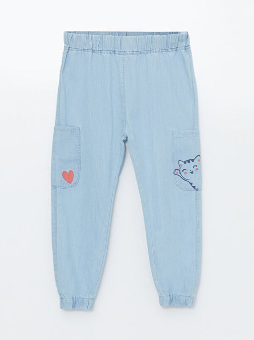 Beli Lastikli Bask?l? K?z Bebek Jean Pantolon