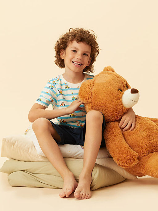 Bask?l? Erkek ?ocuk ?ortlu Pijama Tak?m?