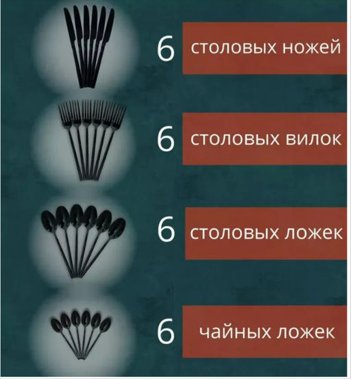 Набор столовых приборов черные на 6 персон 24 предмета