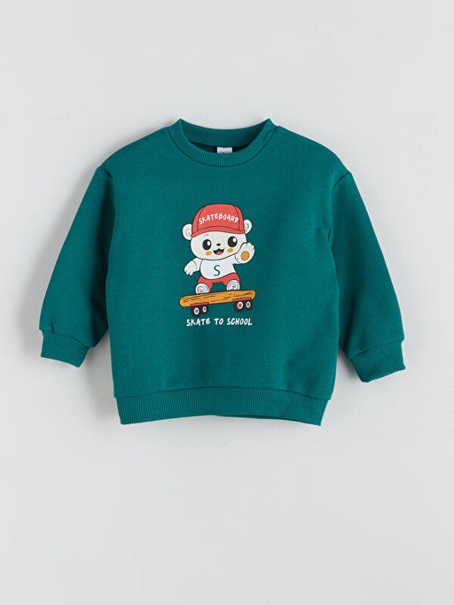 Bisiklet Yaka Bask?l? Erkek ?ocuk Sweatshirt