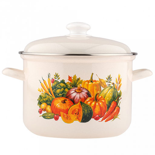 "Осенний карнавал" Кастрюля эмалированная 6л, форма цилиндрическая, металлическая крышка (Россия)