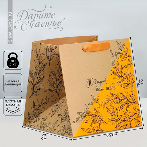 Пакет подарочный квадратный, упаковка, Moments, 20×20×20 см