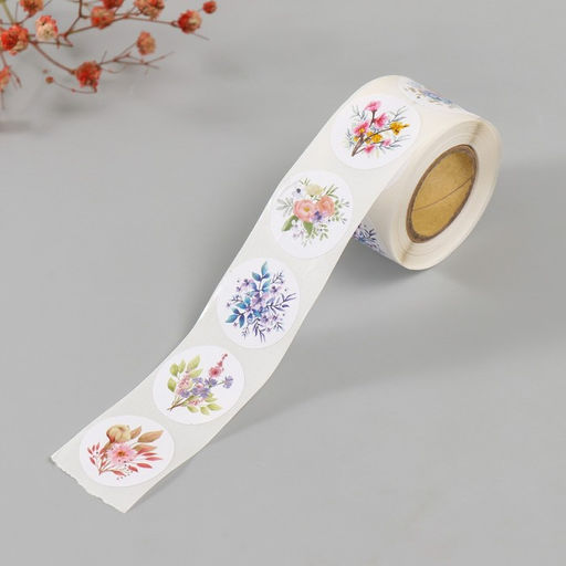 Цена за 2 шт. Наклейка бумага "Цветочные букеты" d=2,5 см 252 шт в рулоне