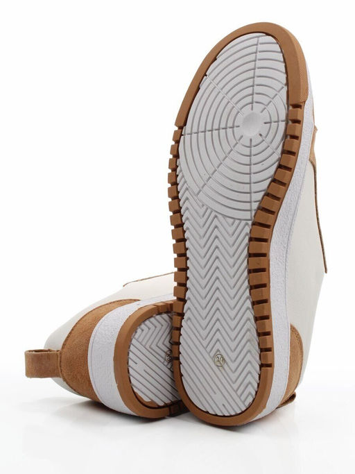 03-C934-5 WHITE/BROWN Кеды кожаные женские (натуральная кожа, натуральная замша)
