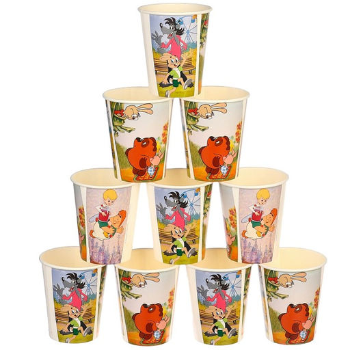 Цена за 10 шт. Стакан одноразовый бумажный "С Днем Рождения!", 250 мл, Союзмультфильм