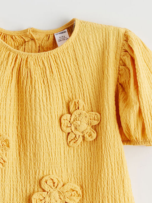 Bisiklet Yaka ?i?ekli K?z ?ocuk Elbise