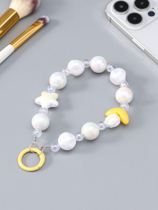 Брелок на карабине "Тюльпаны и звёзды" жёлто-перламутровый 11х4х1,5 см