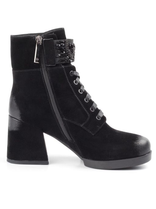 04-R135-1 BLACK Ботинки зимние женские (натуральная замша, натуральный мех) - Фабричный китай фото 12