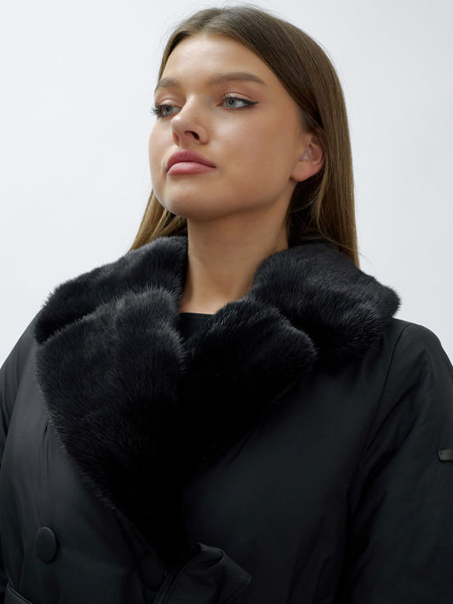 Полупальто зимнее женское с норкой люкс класса черного цвета 8632Ch - Mtforce фото 16
