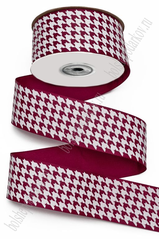 Лента репсовая 4 см*25 ярд с рисунком "Гусиная лапка" SF-7224, бордовый №1