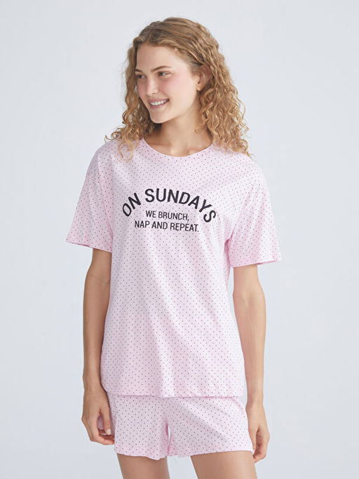 Puantiyeli Kad?n ?ortlu Pijama Tak?m?