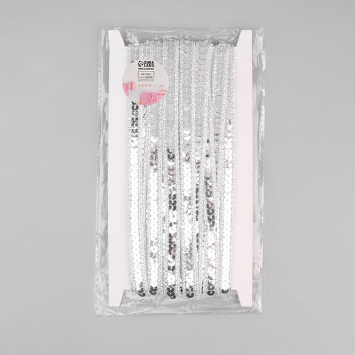 Тесьма декоративная с пайетками, 12 мм, 9 ± 0,5 м, цвет серебряный