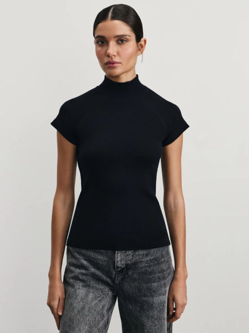 Футболка в рубчик из хлопка с рукавом реглан / Zarina  фото 4