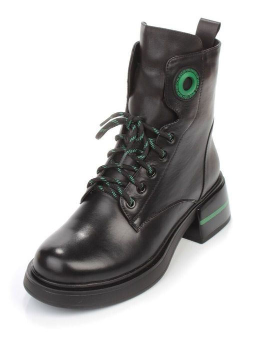01-P514-4 BLACK/GREEN Ботинки демисезонные женские (натуральная кожа, байка)