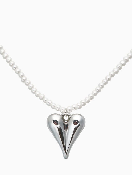 Чокер «Сердце» жемчужные бусины, белый в серебре, 32 см + 5 см доп, цепочка