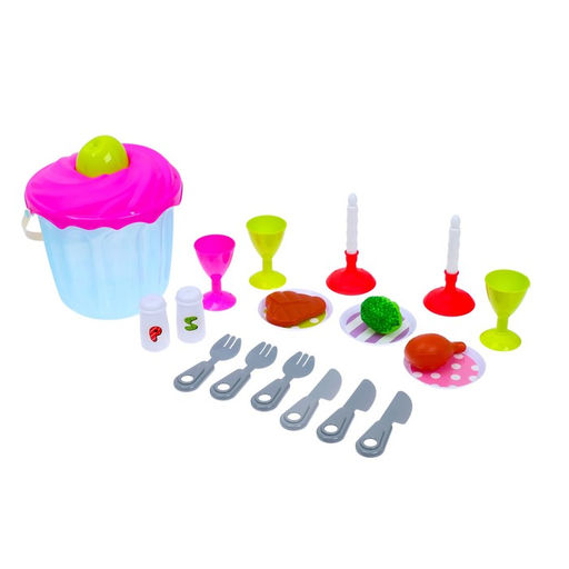 Набор детской игровой посуды с продуктами Ужин, 19 предметов