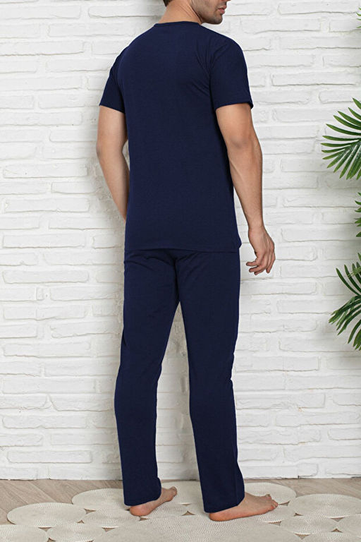 Lacivert Regular Fit Bask_l_ K_sa Kol _rme Pijama Tak_m_ TMNSS25PT00040 - Trendyolmilla фото 2