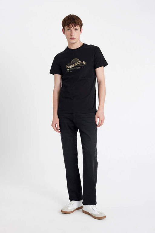 Облегающая футболка с коротким рукавом и круглым вырезом с принтом - Defacto фото 2