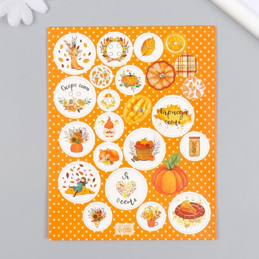 Цена за 5 шт. Декор для творчества картон "Фишки и пуговки. Оранжевый" 24 шт 13х16,5см