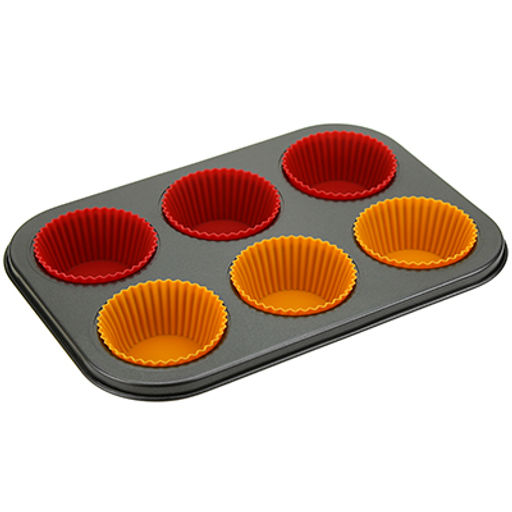 Форма для выпечки с тефлоновым покрытием 26х18см h2,8см, для 6 булочек, с индивидульными силиконовыми вставками 7х3см (Китай) - Домашняя мода фото 2