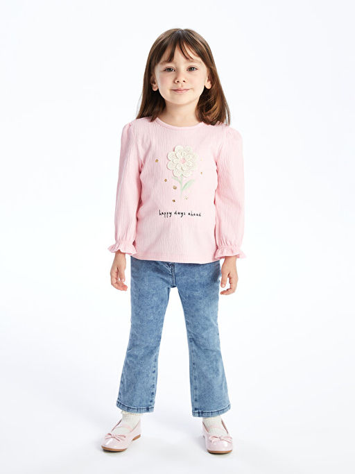 Bisiklet Yaka Uzun Kol Bask?l? K?z Bebek Ti??rt - Waikiki фото 3