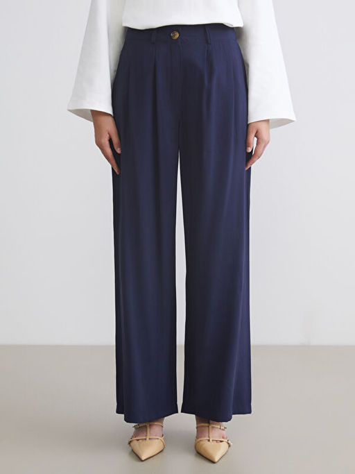 Loose Fit Geni? Pa?a Kad?n Pileli Pantolon