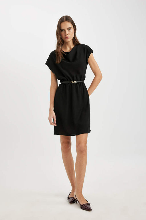 Мини-платье без рукавов из крепа с овальным вырезом - Defacto фото 2