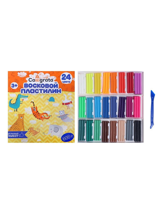 Пластилин мягкий (восковой) Calligrata, 24 цвета, 360 г  фото 11