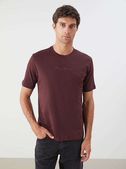 Bisiklet Yaka Bask?l? Penye Erkek Ti??rt