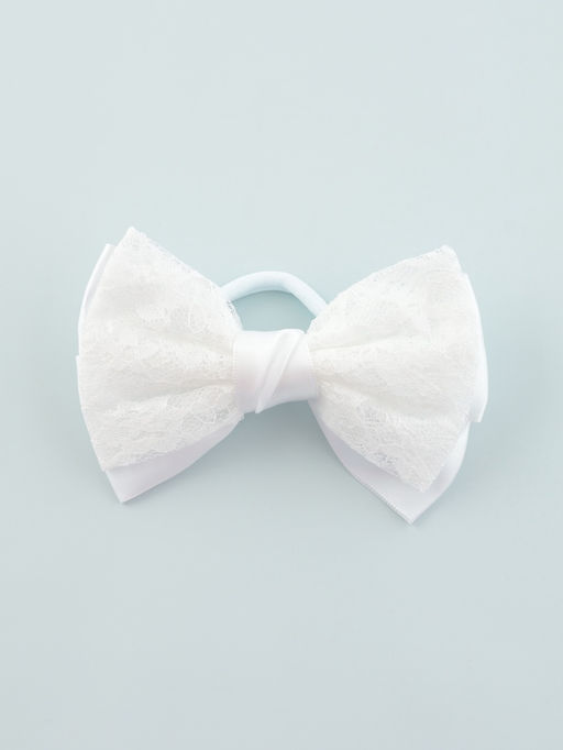 Цена за 6 шт. Бант для волос на резинке «Школьница стиль», кружево классика, 12 см, белый