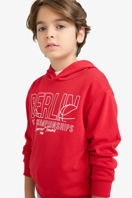 Kap__onlu Bask_l_ Sweatshirt Erkek _ocuk - Defacto фото 4