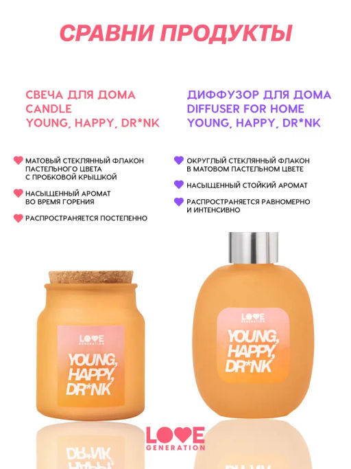 Love Generation Свеча для дома / Candle Young, Happy, Dr*nk  фото 10
