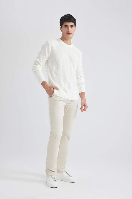 Брюки-чиносы прямого кроя из габардина с карманом на молнии и парусиновой тканью стандартного кроя - Defacto фото 7